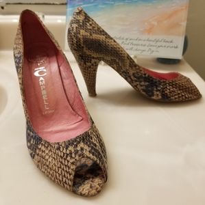 Jeffrey Campbell Snake Skin Print Open Toe Heels